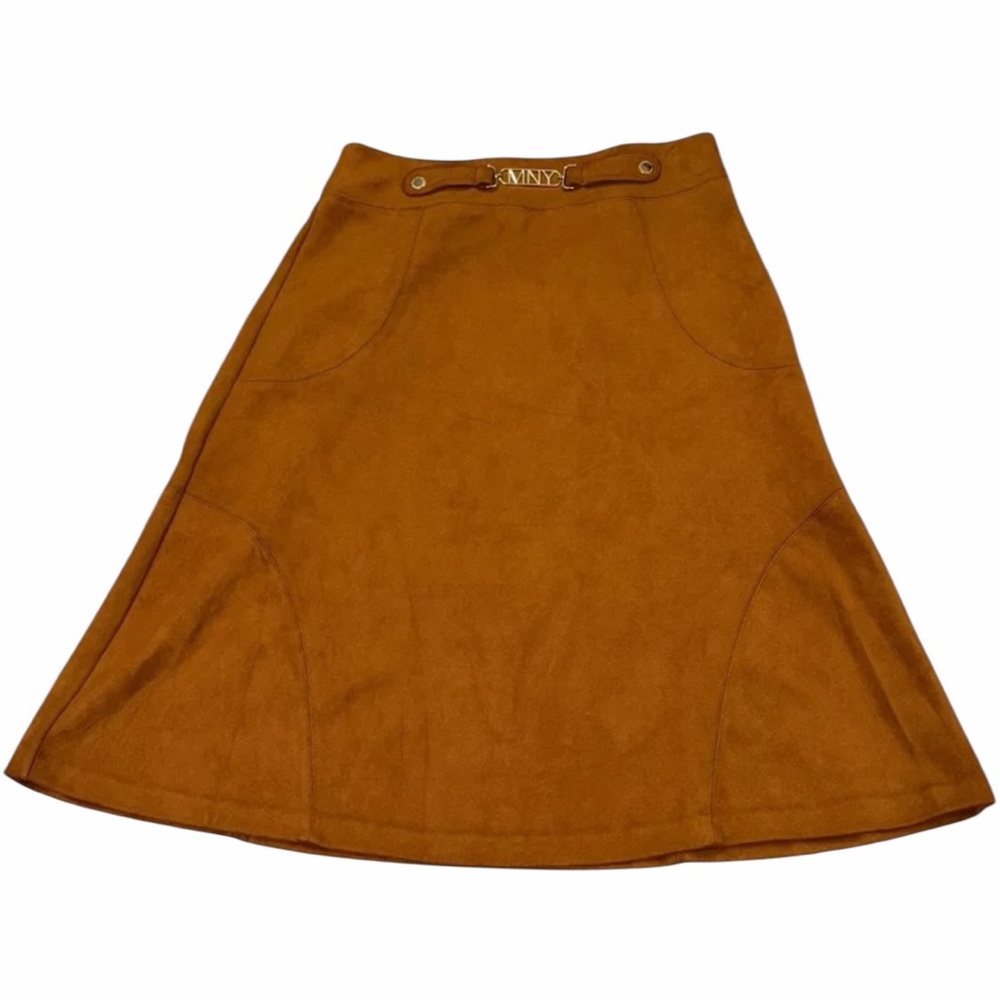MNY Cognac Suede Skirt Minimalist Equestrian Western Old Money - Picture 6 of 13
